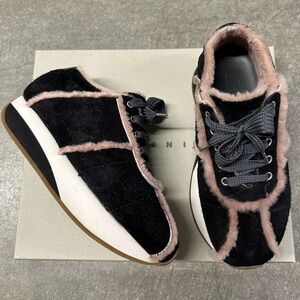 Marni Black and Pink Shearling Platform Sneakers